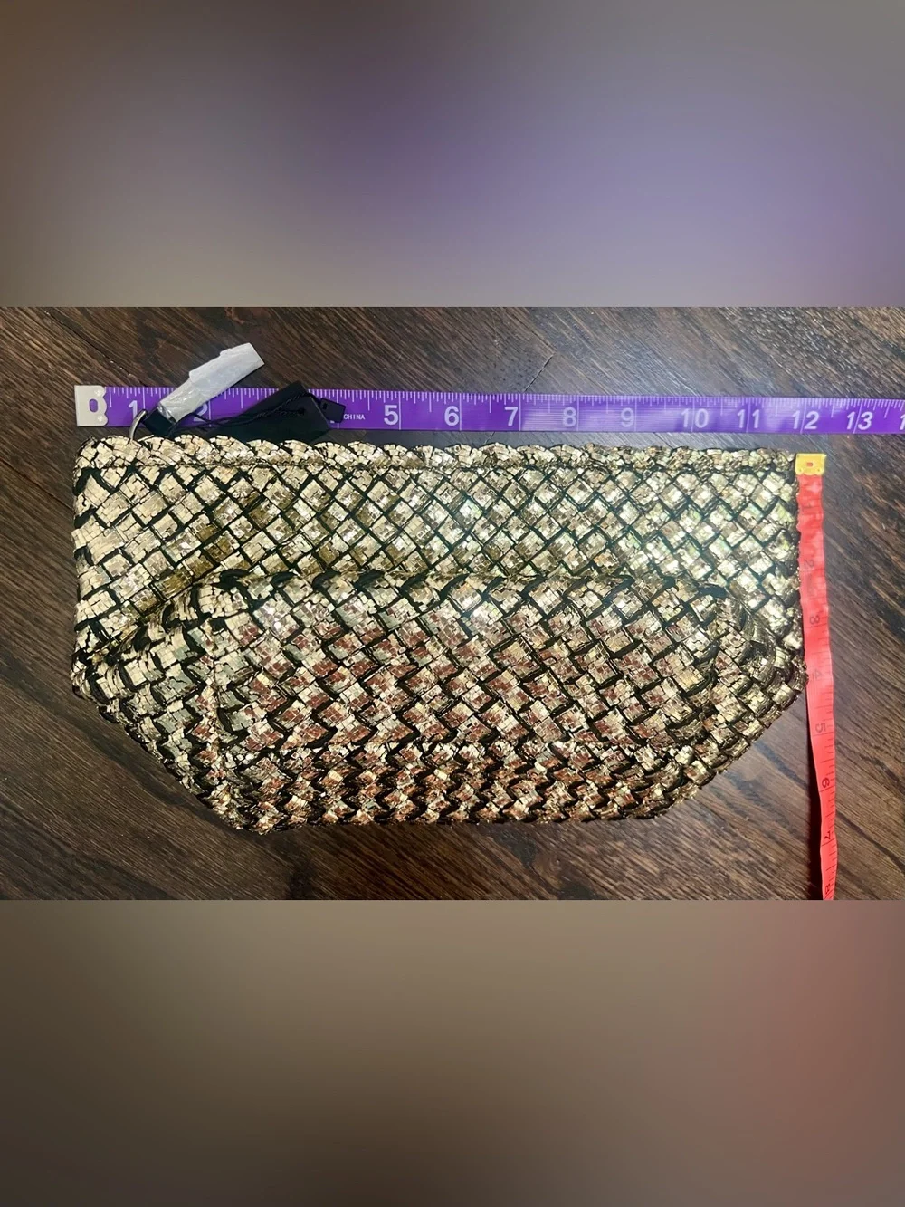 NAGHEDI Metallic Gold Silver Woven St. Barths Style Clutch Pouch NWT